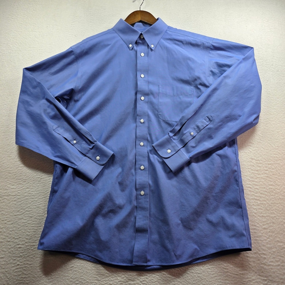 Roundtree & Yorke Button Down Shirt Mens 17 35 Blue Gold Label Fitted Non-Iron - Picture 2 of 10